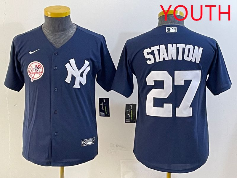 Youth New York Yankees #27 Stanton Blue Game 2025 Nike MLB Jersey style 5